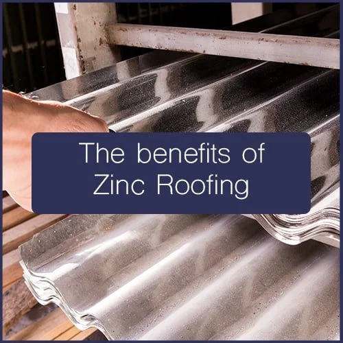 Metal roofing panels with a guide title about zinc roofing