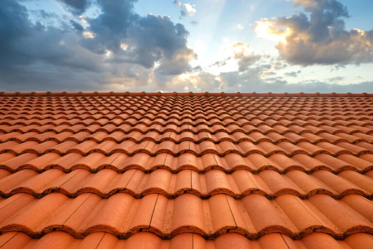 Roof tiles beside a skylight