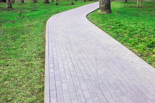 Clean block paving beside a lawn