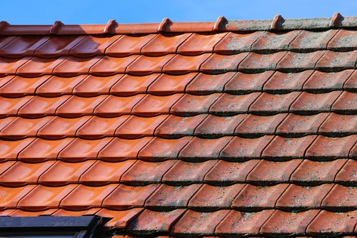 Roof tiles with a cleaned test area