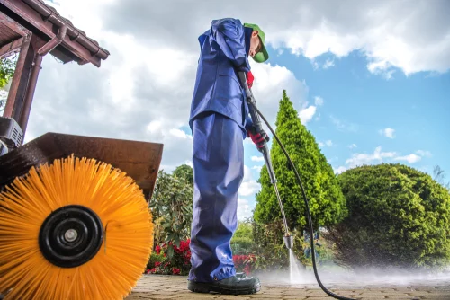Pressure washing equipment ready for exterior cleaning
