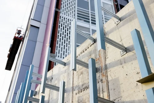 Exterior cladding on a modern commercial building