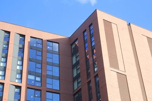 Exterior cladding on a modern commercial building