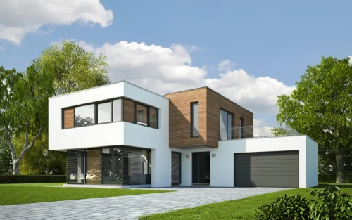 Modern rendered house exterior
