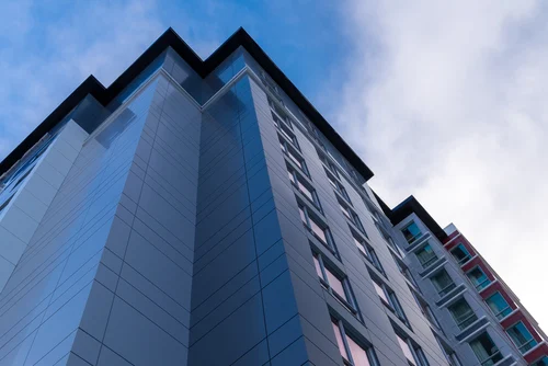 Exterior cladding on a modern commercial building