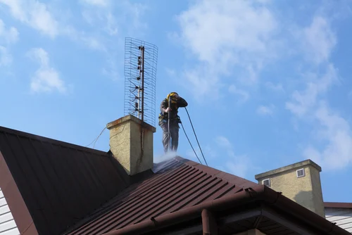 Roof and chimney on a house