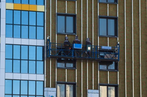 Exterior cladding on a modern commercial building