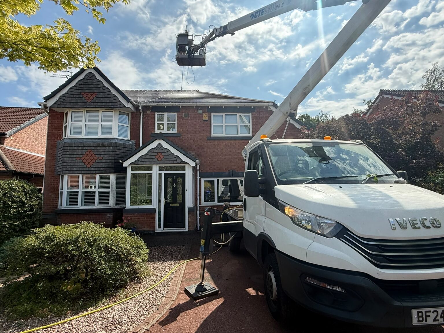 Access equipment beside the St Helens roof cleaning project