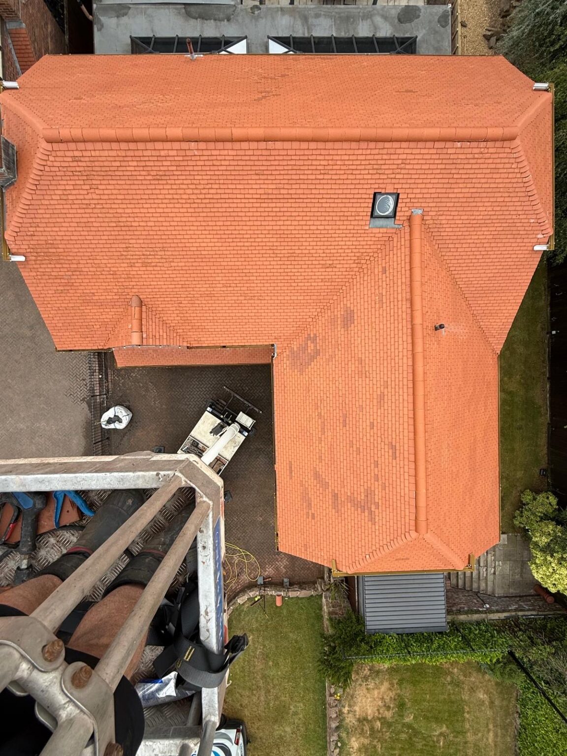 Red tiled roof during the St Helens cleaning test