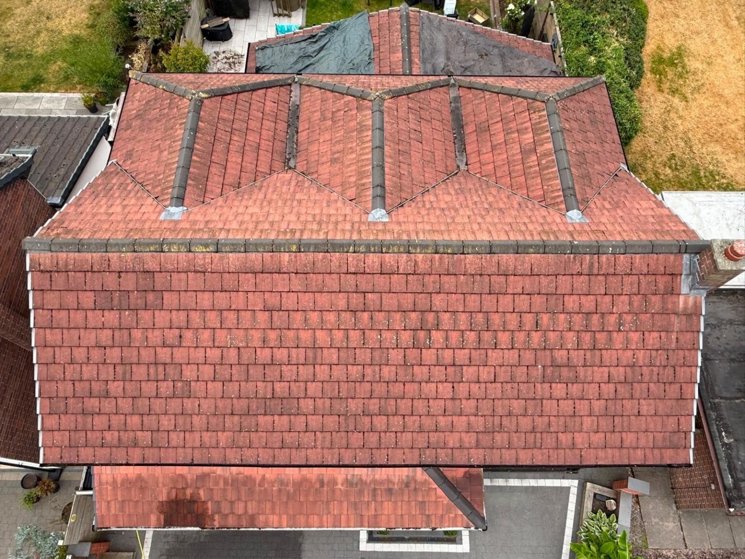 Tiled roof before cleaning at the Culcheth property